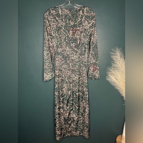 Zara Green Midi Long Sleeve Wrap Dress - Picture 4 of 6